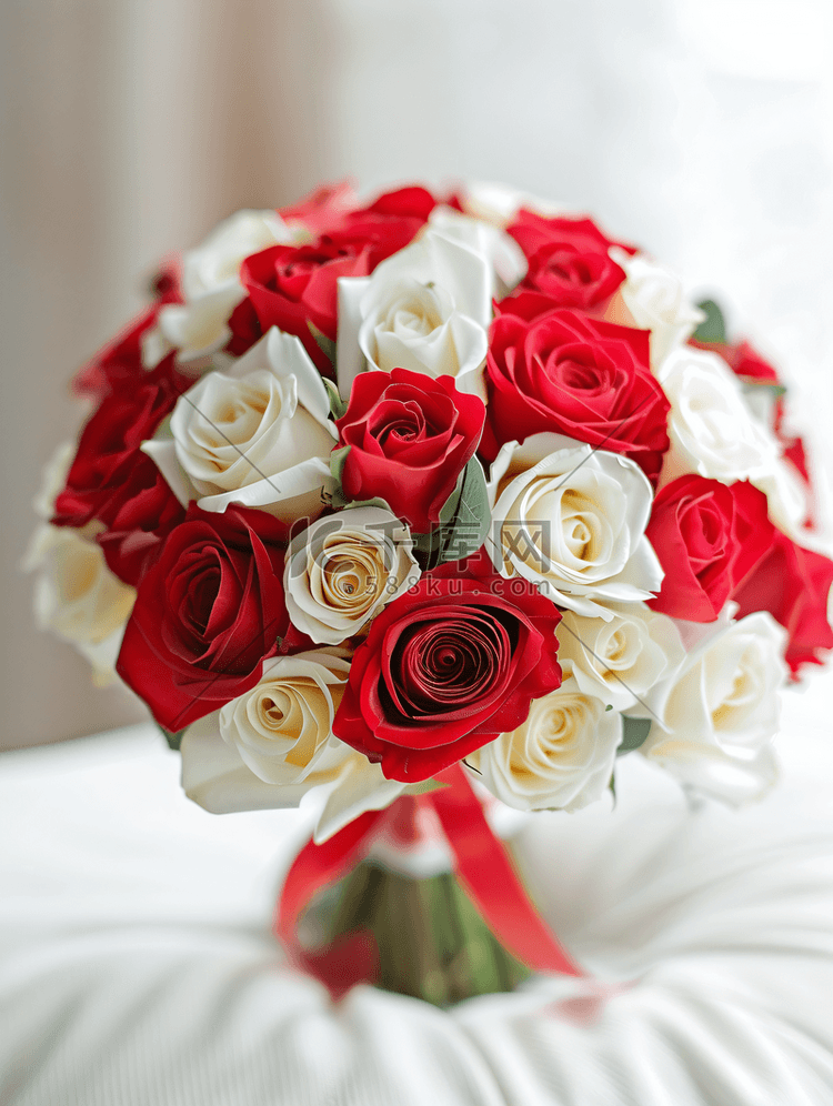 夏季红色和白色玫瑰的明亮婚礼花