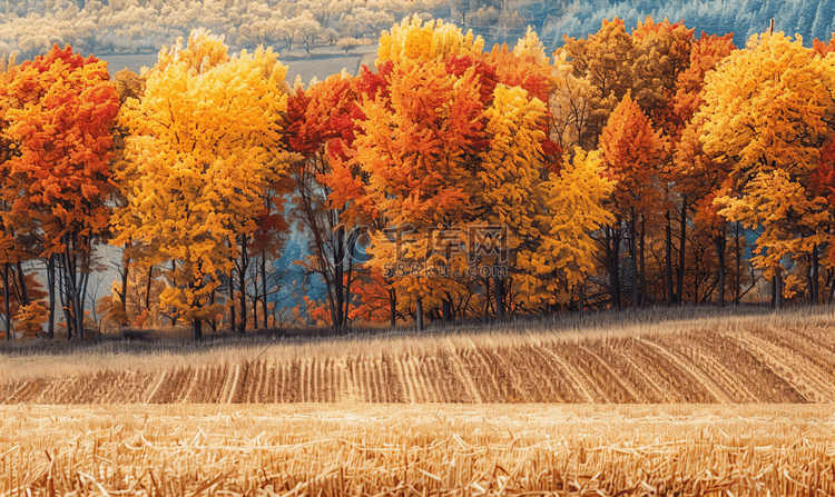 秋季景观美丽的树叶景观五颜六色