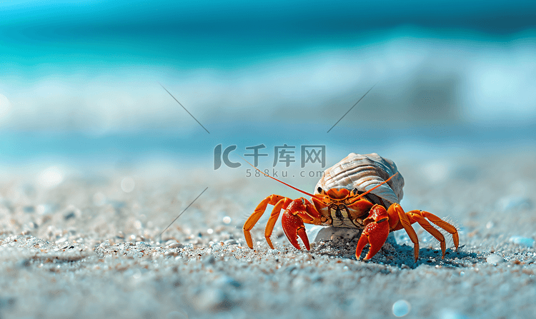 寄居蟹生活在海边的沙滩上