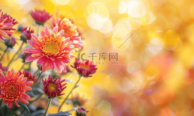 在秋天风景的背景的五颜六色的菊