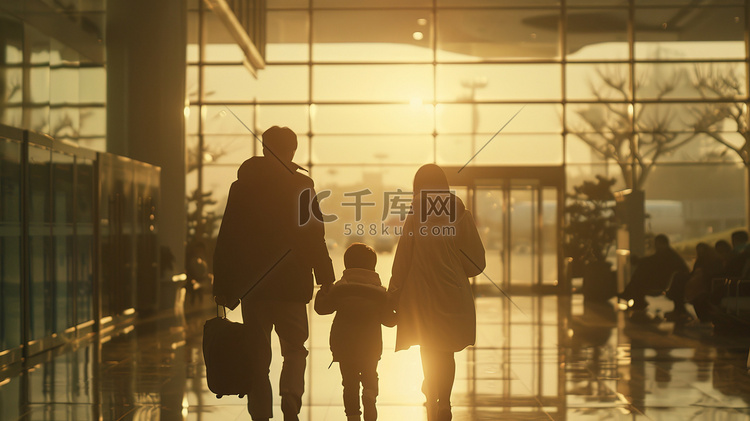 机场一家人旅行背影图片