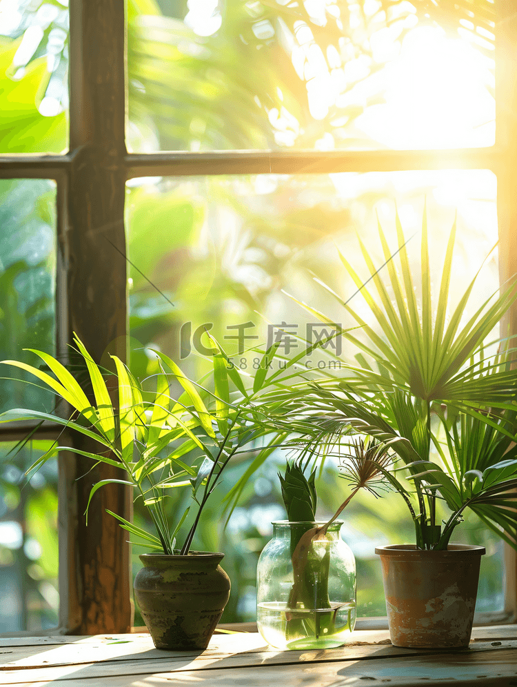 室外阳台上的绿色植物