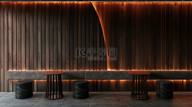 餐厅等候区现代简约深色木材高清