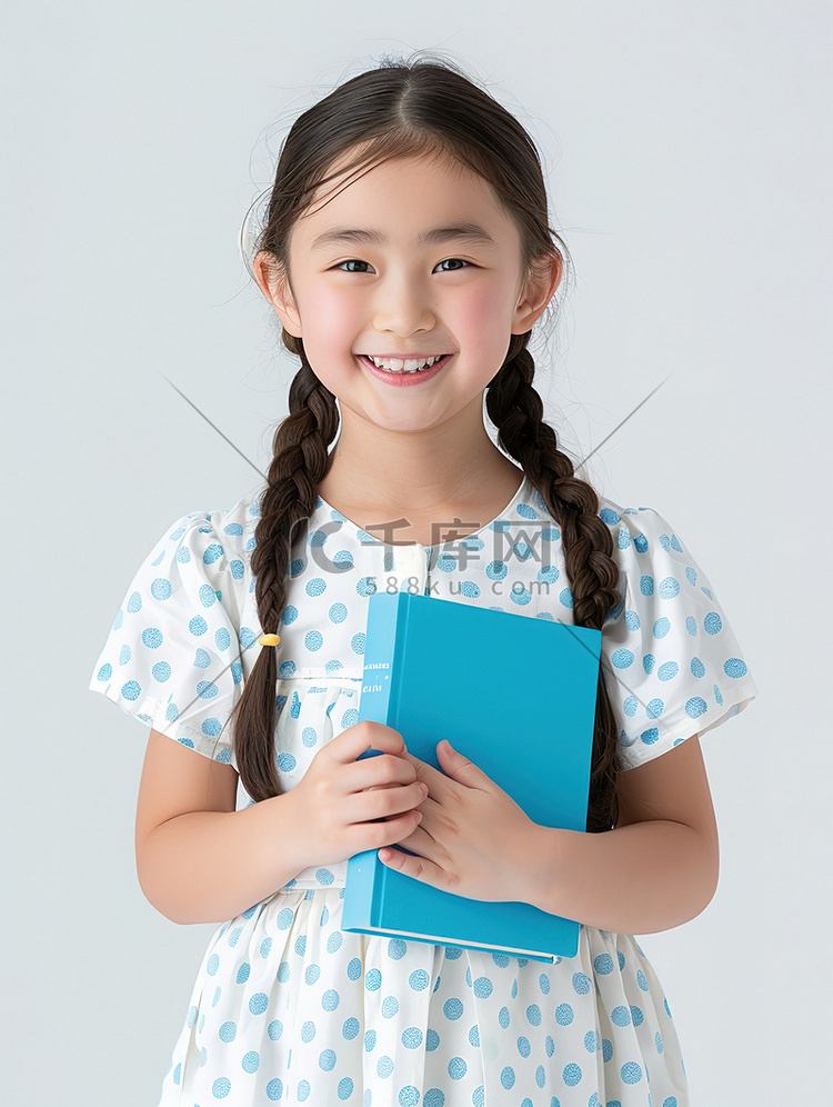 可爱的小女孩抱着书本摄影配图