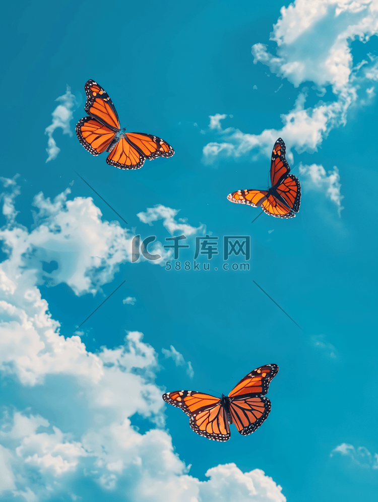 蓝天白云背景上的蝴蝶