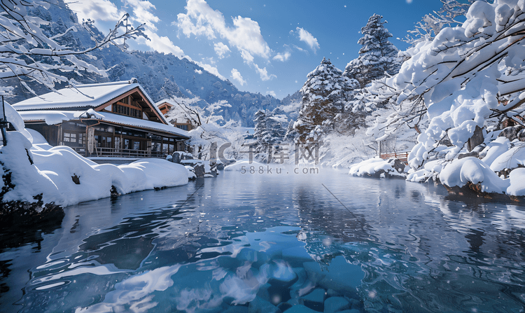 登别温泉地狱谷雪白山冬天