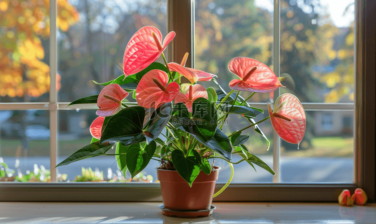 窗台家庭园艺家庭植物中粉红色盛