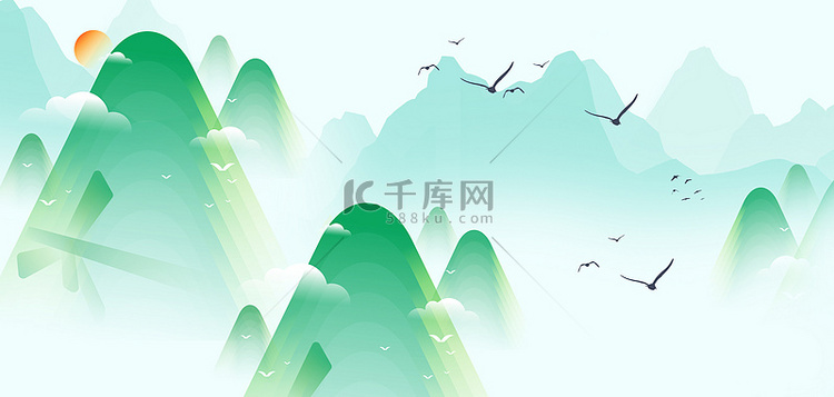 端午节气粽子山绿色国画横图背景