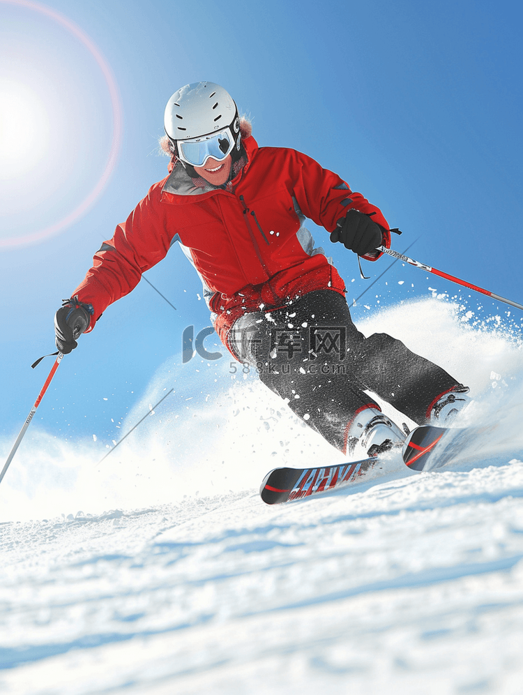 滑雪者在下坡时享受乐趣