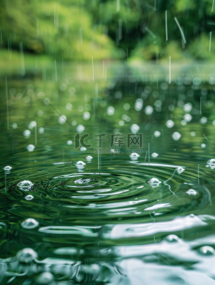 下雨天雨水水滴特写摄影图