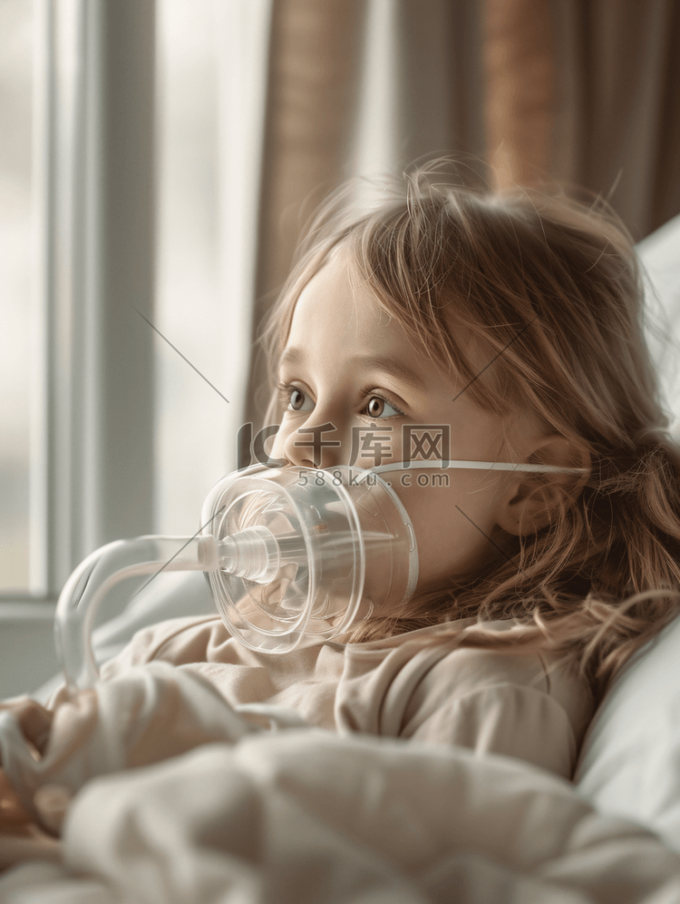 小女孩生病住院带呼吸仪