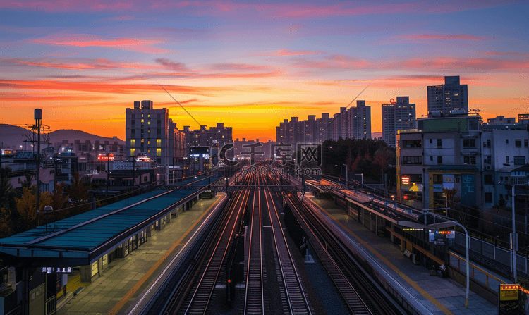 韩国西东滩站日落景色