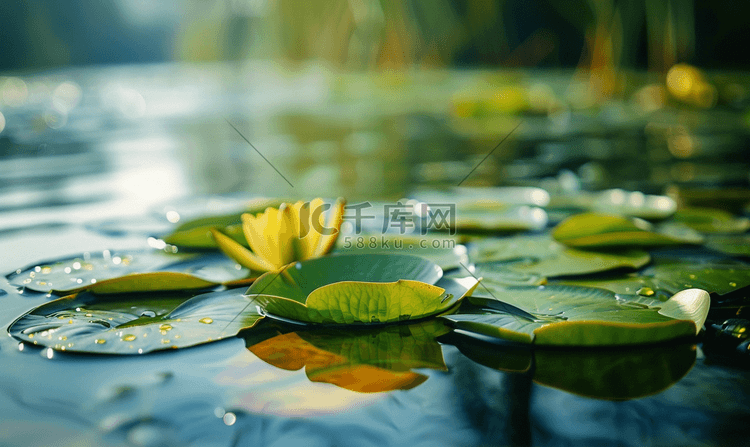大量的睡莲叶子漂浮在水面上