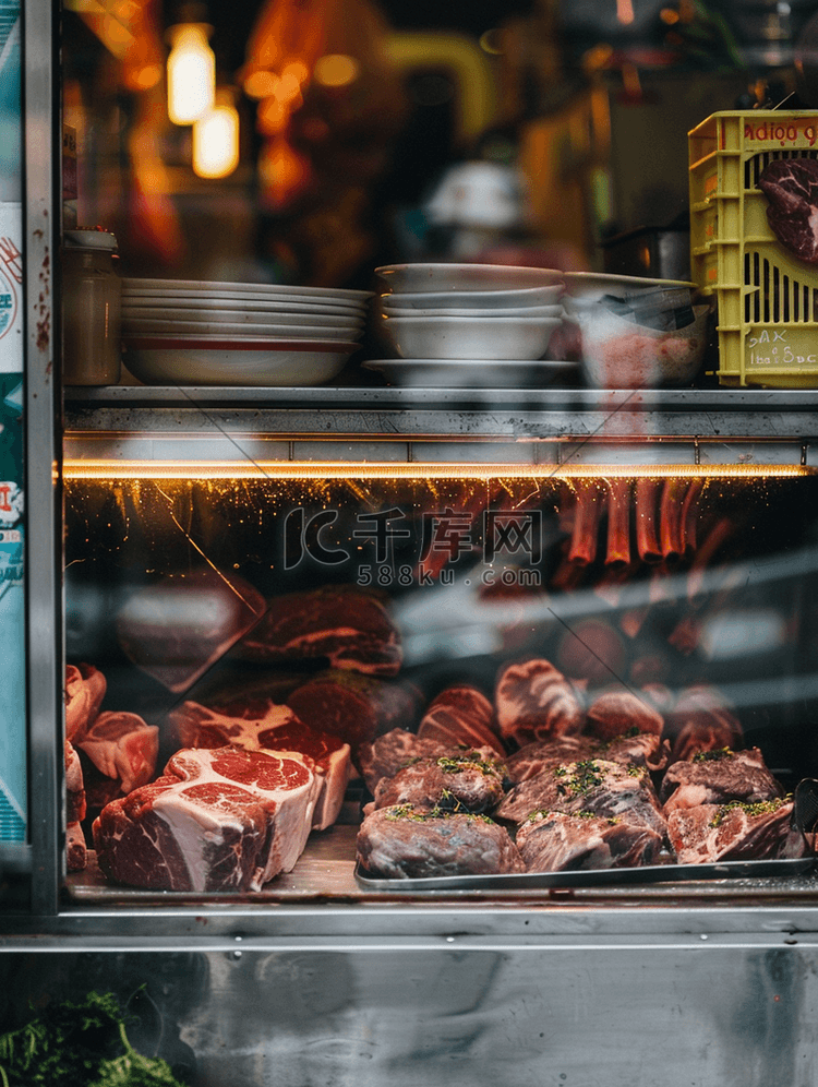 橱窗商店的新鲜肉