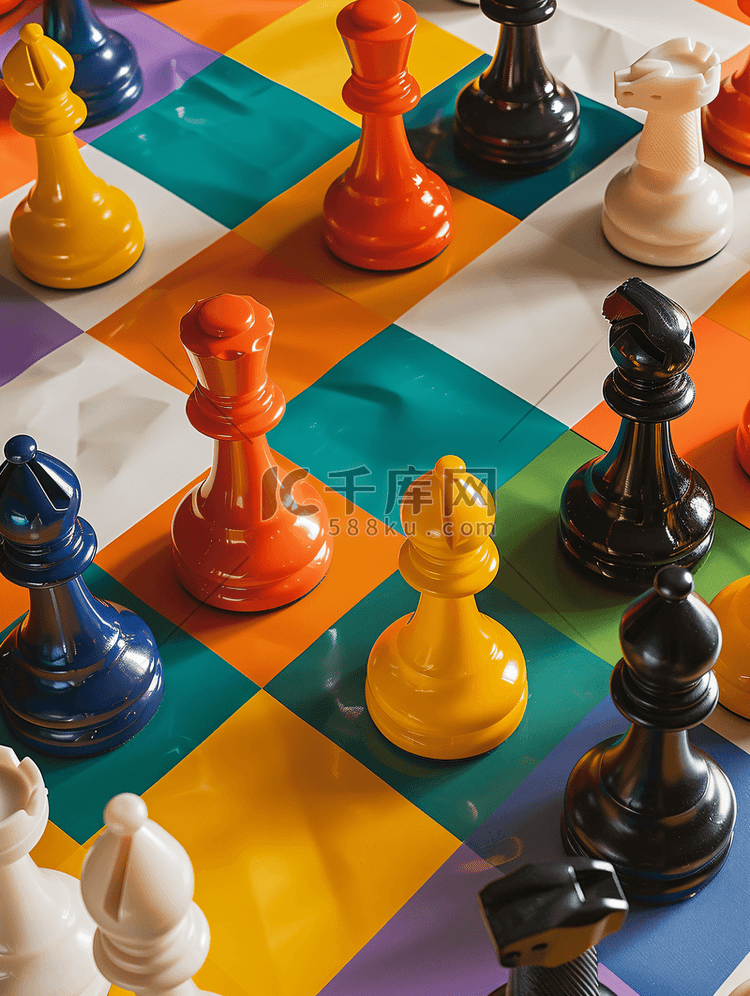 国际象棋游戏色彩流行艺术抽象图