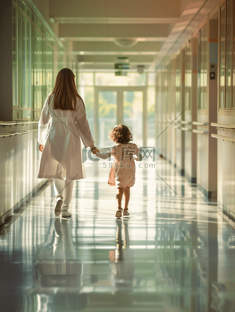 小女孩和妈妈一起看医生