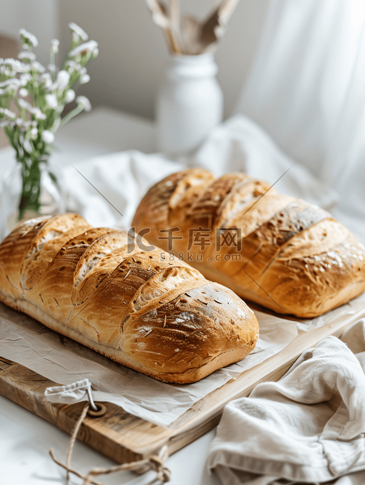木板上的两条乡村面包自制面包