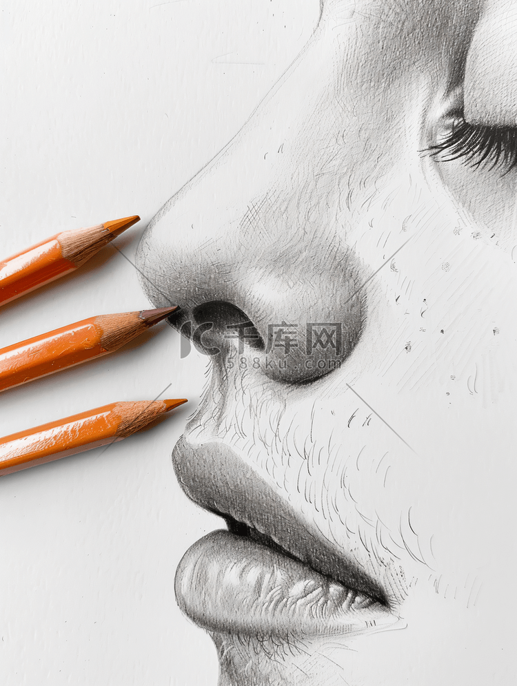 铅笔绘制的男性鼻子学术图画