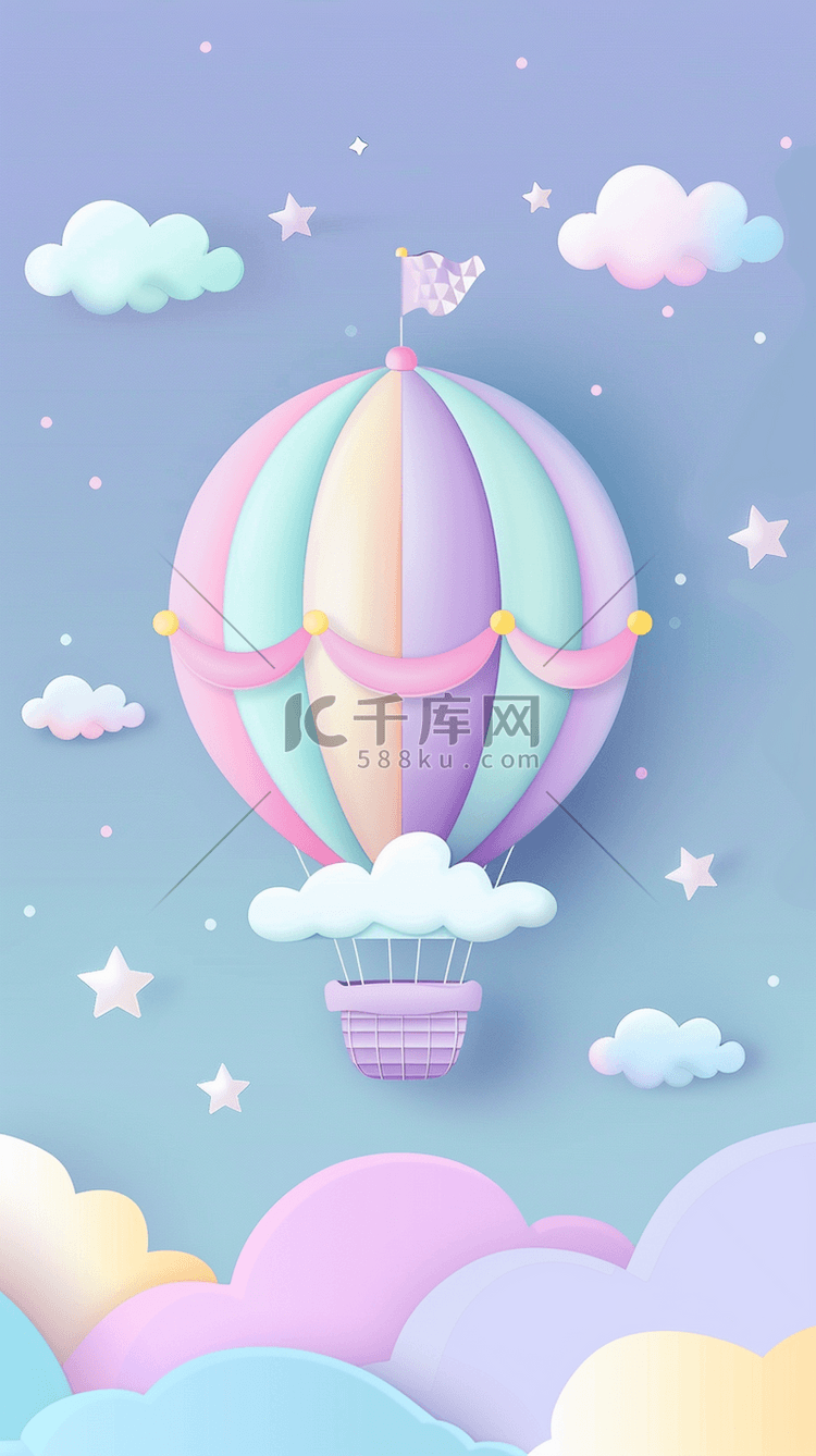 夏日粉彩梦幻3D热气球背景