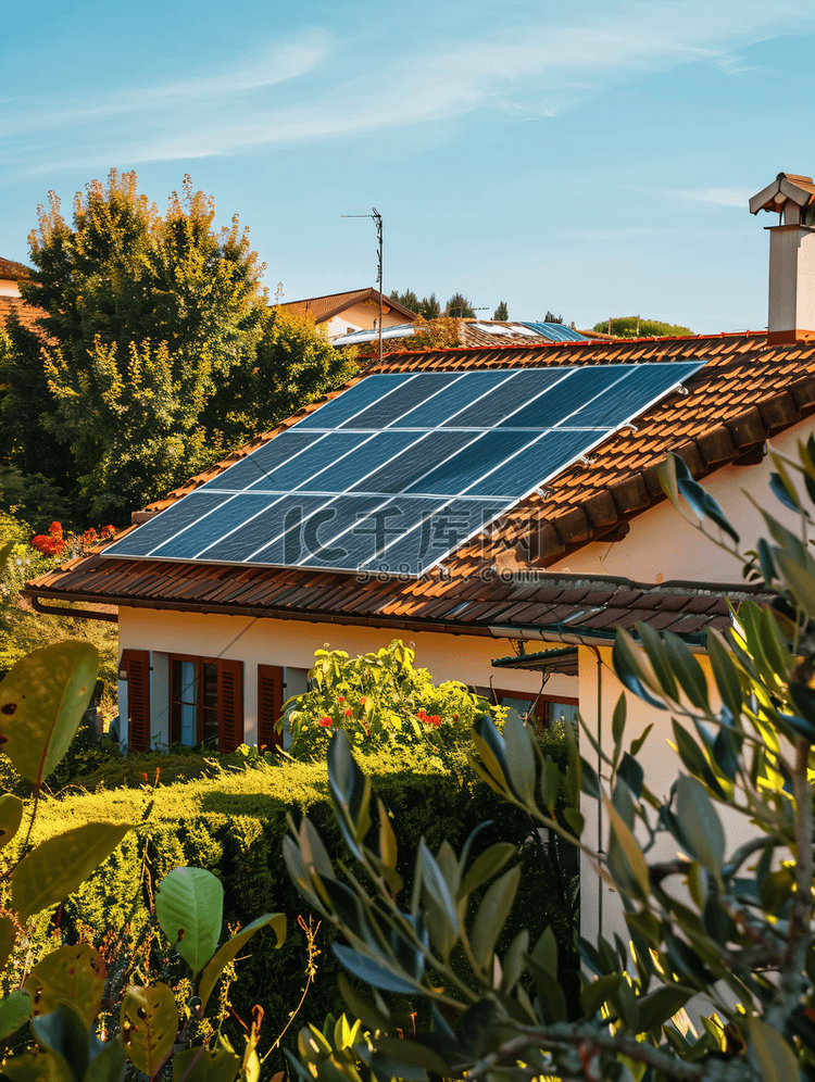 在住宅屋顶上产生清洁能源的太阳