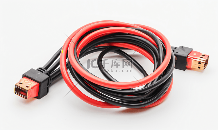 白色背景上的红色和黑色跨接电缆