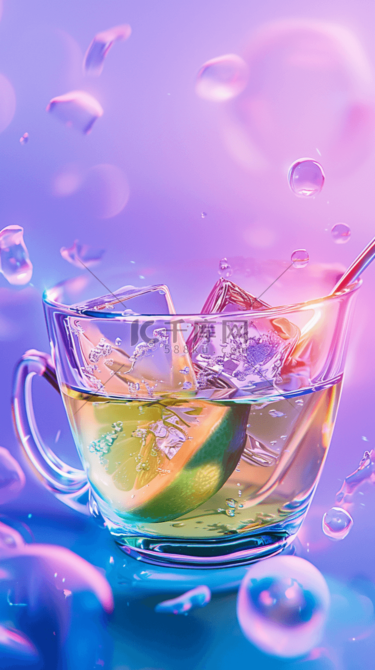 夏日一杯冰块冷饮柠檬水背景图
