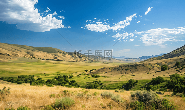 夏季风景秀丽的山麓和山谷