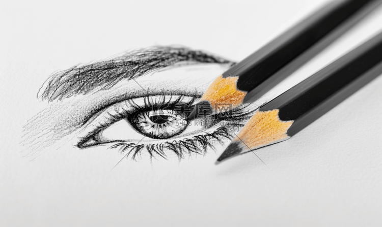 两支不同的石墨铅笔在画眼睛