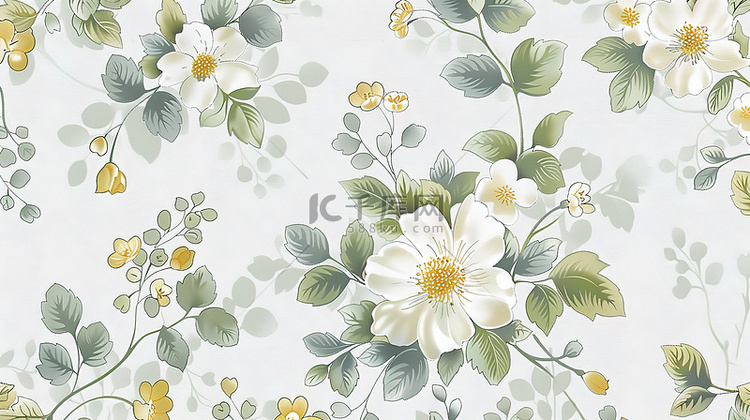 花朵和黄绿色叶子图案壁纸设计图