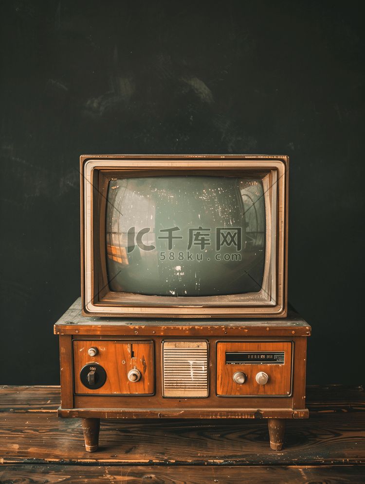木制老式电视机黑色背景复古电视
