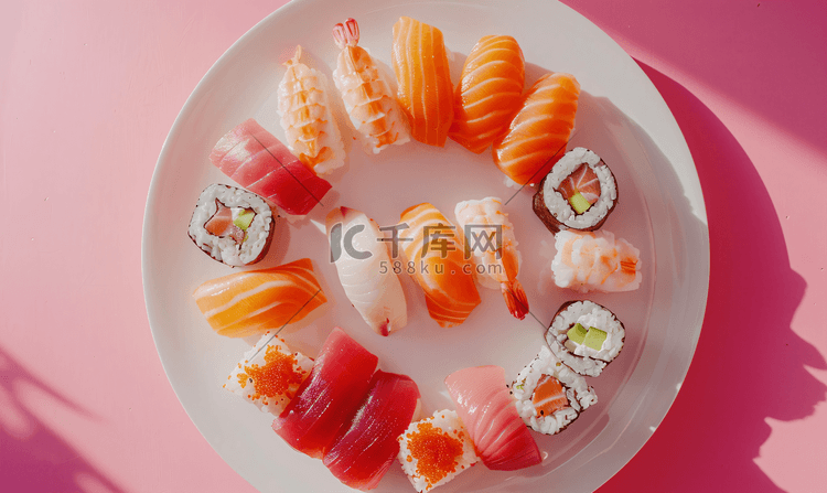 日本美食和顶视图概念盘上不同种
