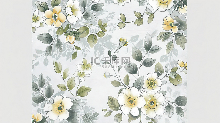 花朵和黄绿色叶子图案壁纸背景图