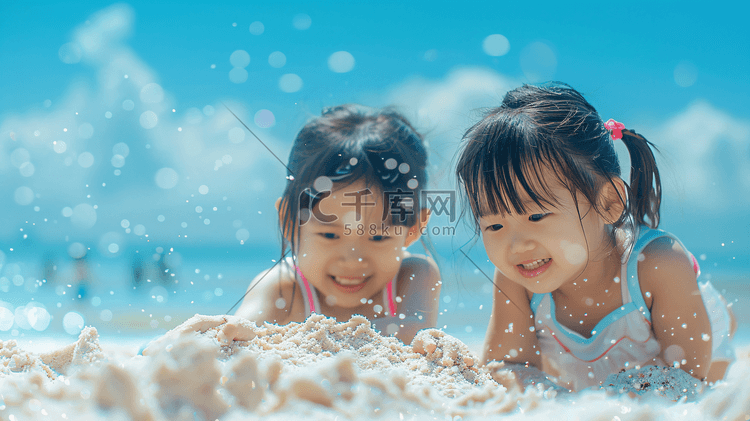 海边玩沙子捡贝壳的儿童11