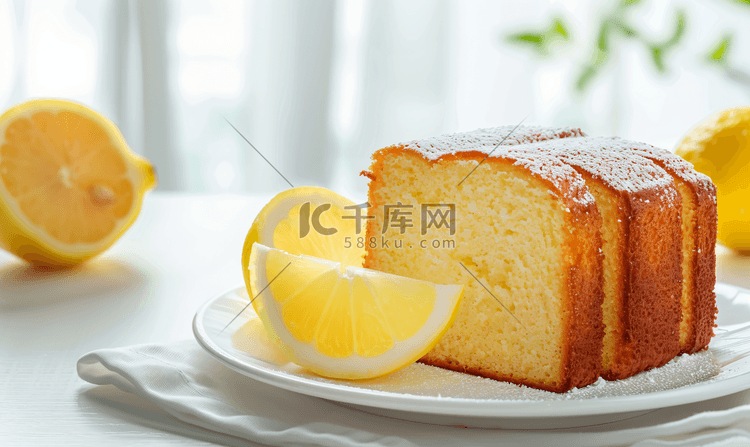 白盘上的柠檬磅蛋糕