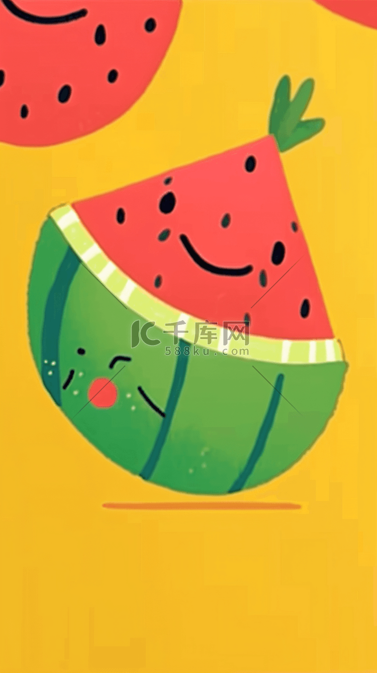 扁平卡通涂鸦风夏天水果西瓜背景
