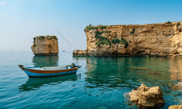 一艘小船经过黎巴嫩贝鲁特海岸的