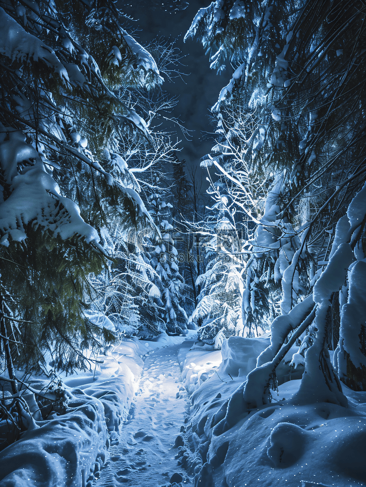 冬天的夜晚风景自然森林