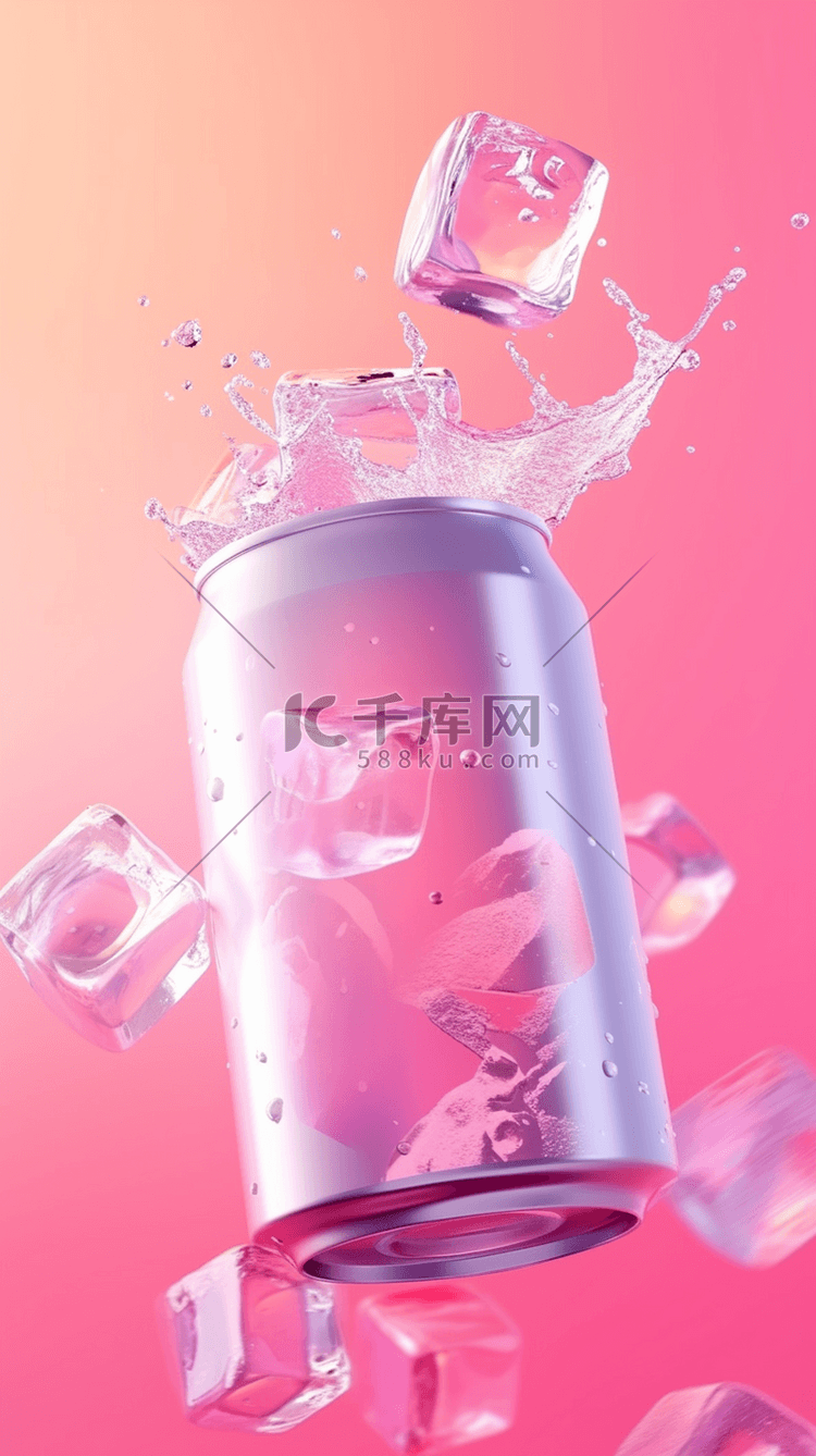 粉紫色3D冷饮冰块饮料背景1