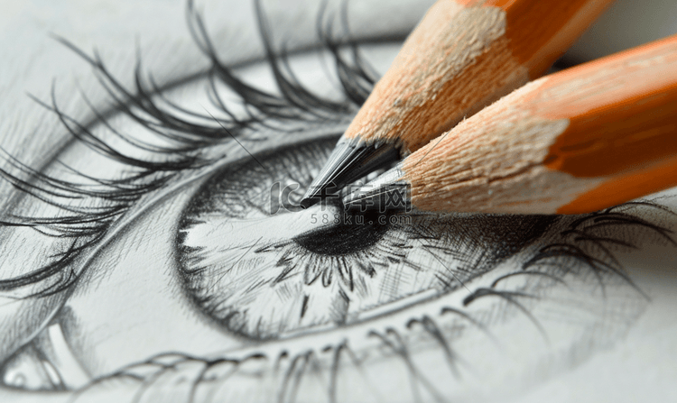 两支不同的石墨铅笔在画眼睛