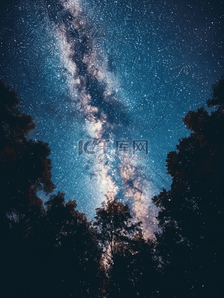 夜景银河背景树木与夜晚的天空