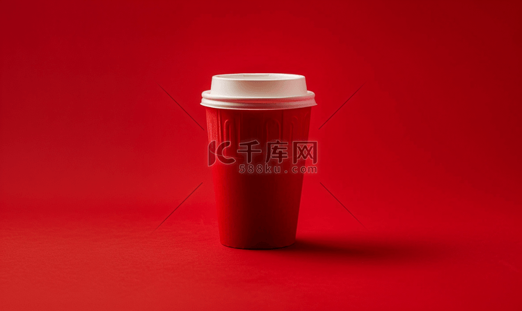 红色背景中的红杯外卖咖啡