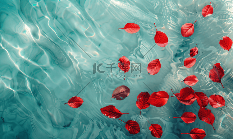 红叶漂浮在清澈的大海上复制空间