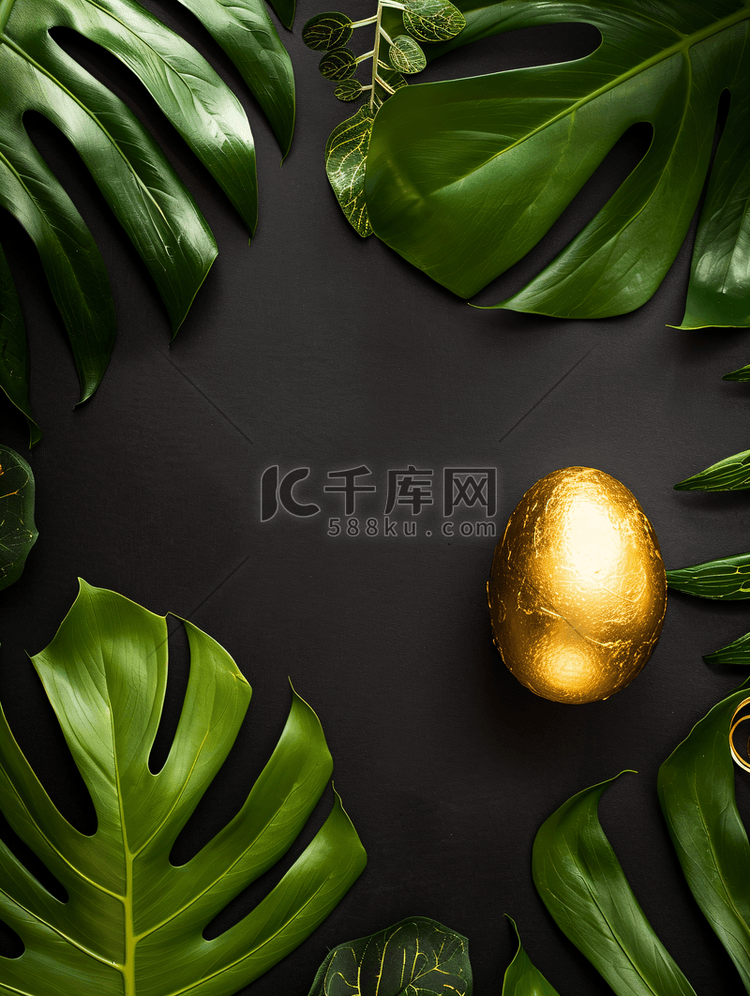 黑色背景上带有金色复活节彩蛋和