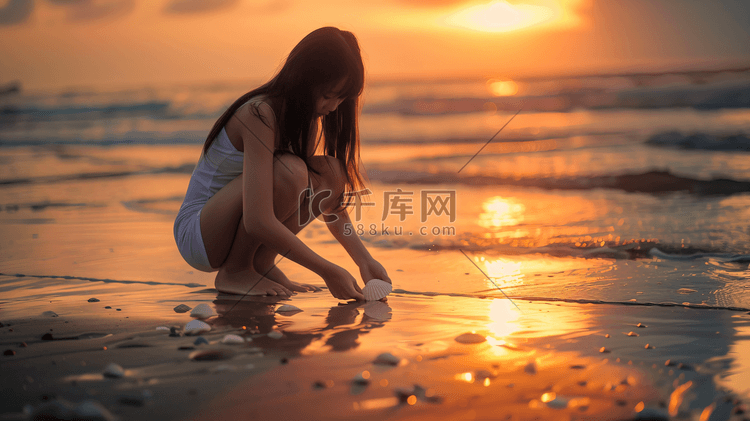 海边玩沙子捡贝壳的儿童19