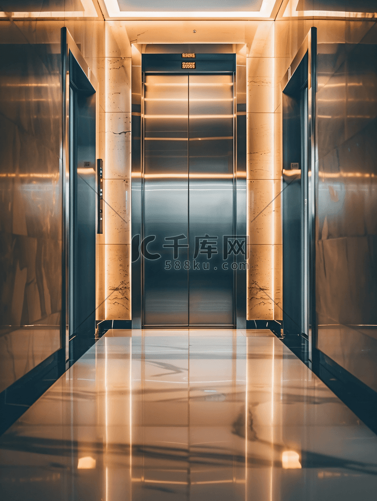 办公楼内有闭门的现代电梯
