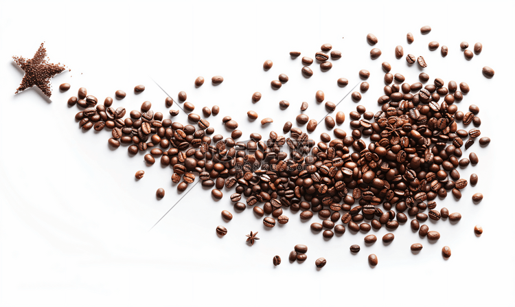 咖啡豆以彗星流星的形式排列在白