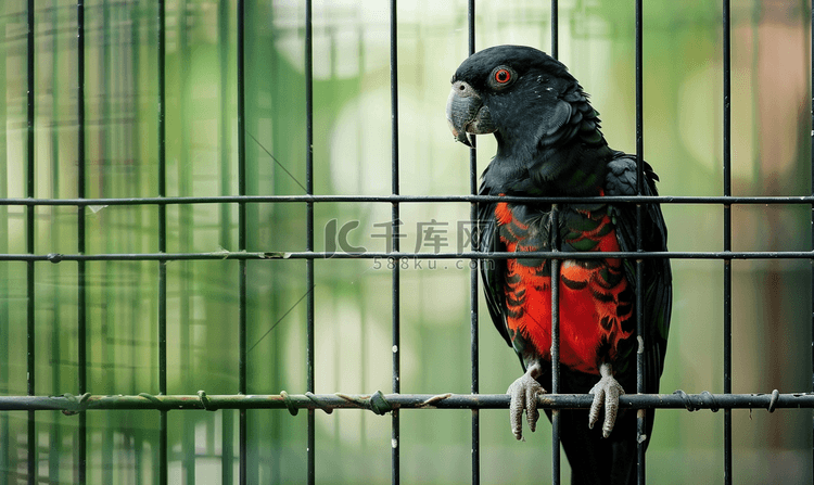 巨型笼子里的黑王鹦鹉