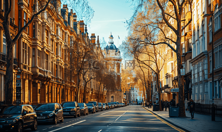 英国伦敦街道上的英国建筑和住宅