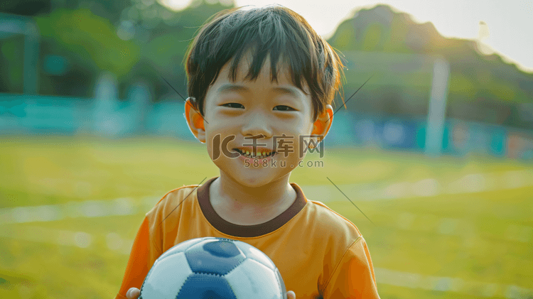 抱着足球的小男孩摄影6