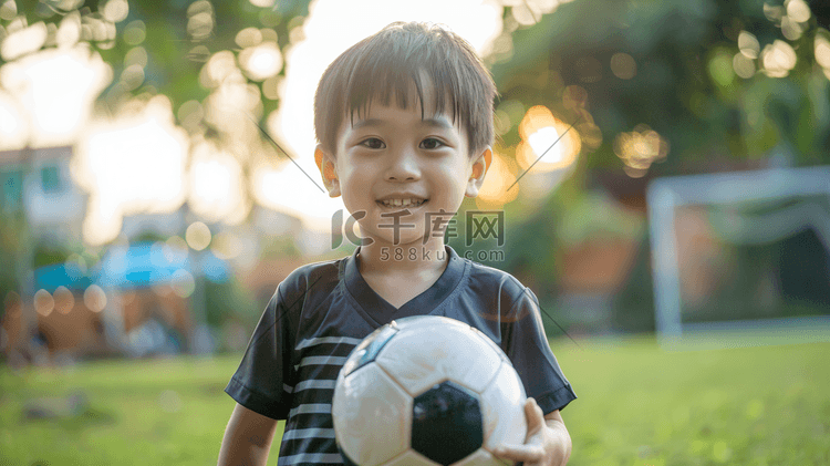 拿着足球的小男孩摄影18